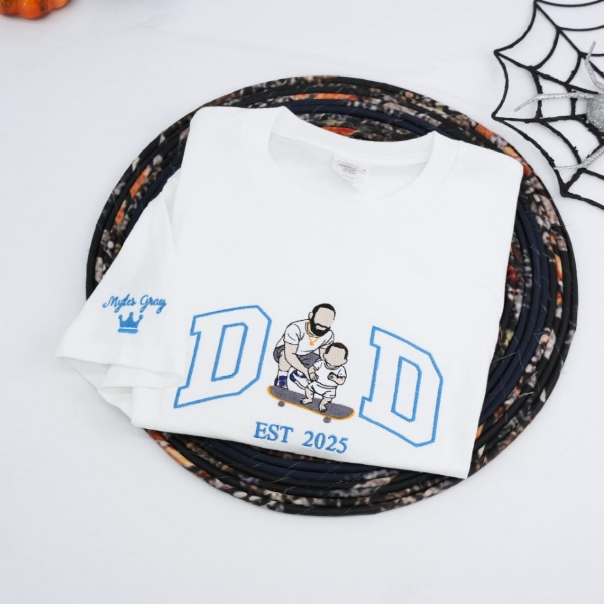 Custom Dad Portrait T-Shirts - Father Son Embroidered Varsity Apparel - Perfect Father's Day Gift