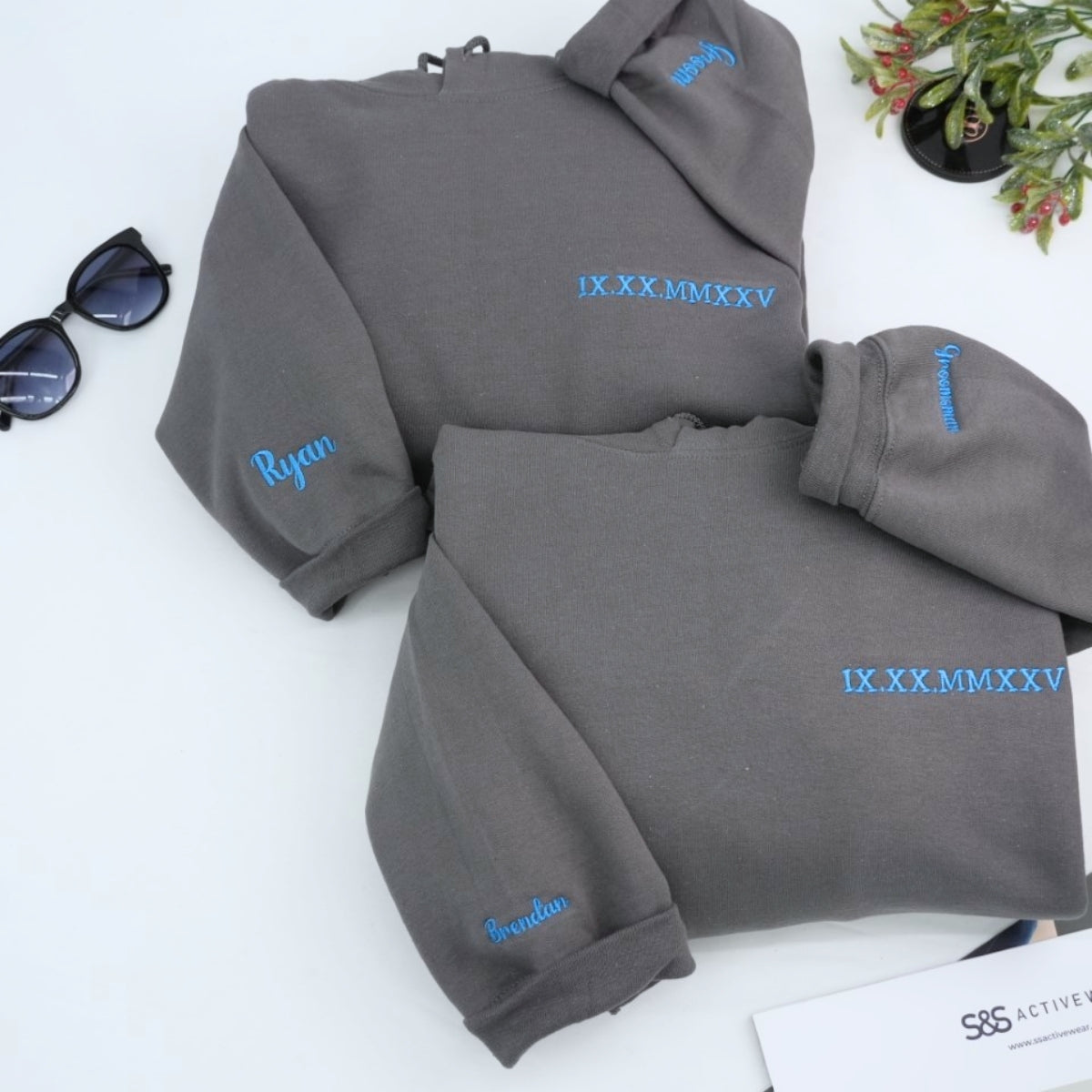 Individuell bestickte Engel- und Dämonenkatze-Kapuzenpullover für Paare