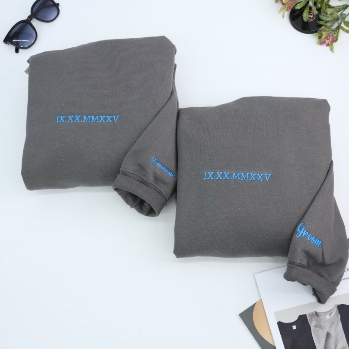 Individuell bestickte Engel- und Dämonenkatze-Kapuzenpullover für Paare