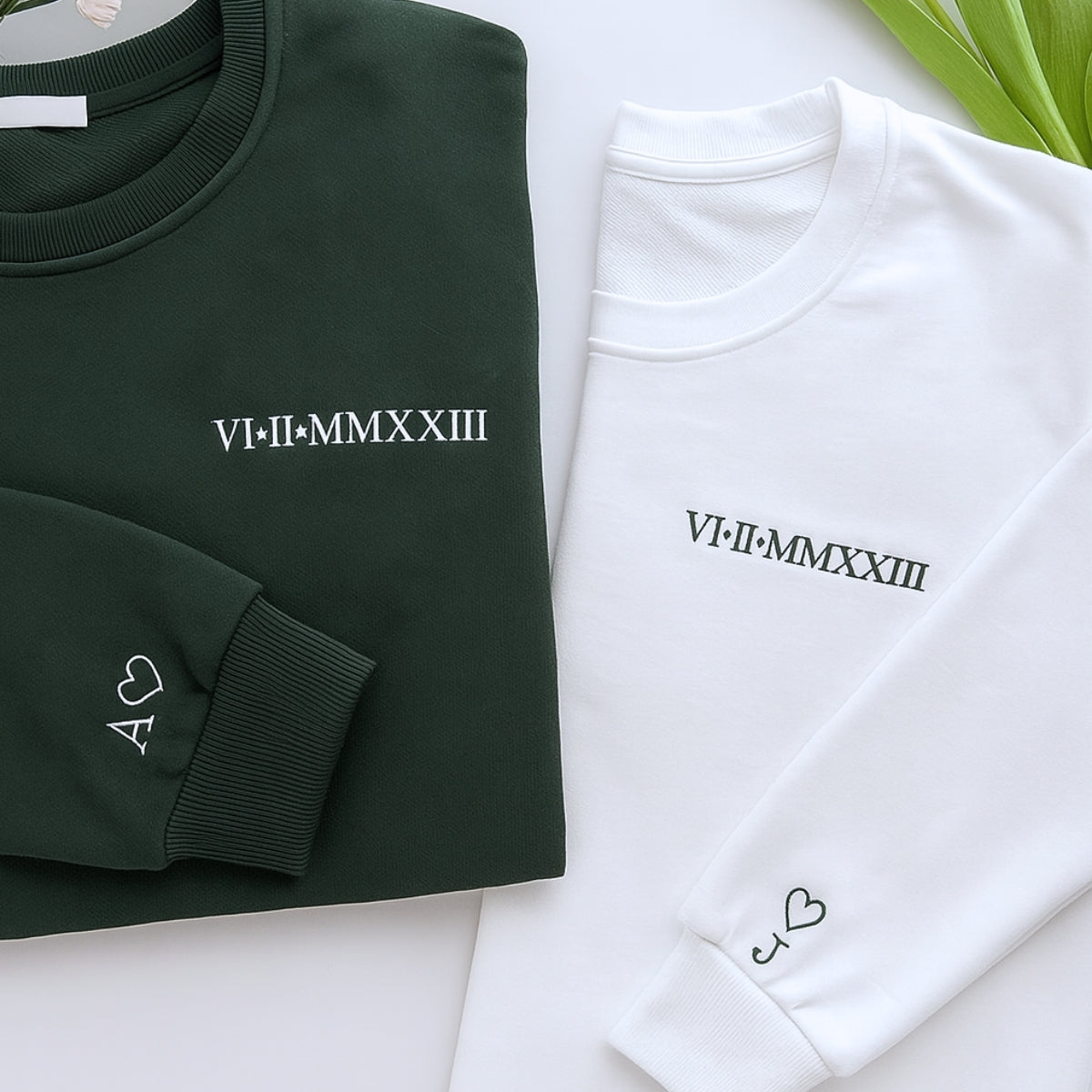 Custom Date Hoodies - Roman Numeral Couples Embroidered Hoodies - Personalized Anniversary Gift