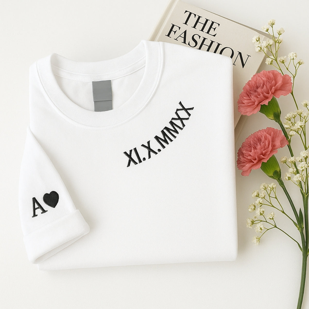 Custom Date Hoodies - Roman Numeral Pink Couples Embroidered Sweatshirts - Anniversary Gift