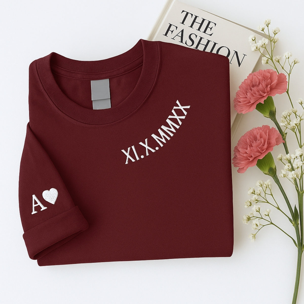 Custom Date Hoodies - Roman Numeral Pink Couples Embroidered Sweatshirts - Anniversary Gift