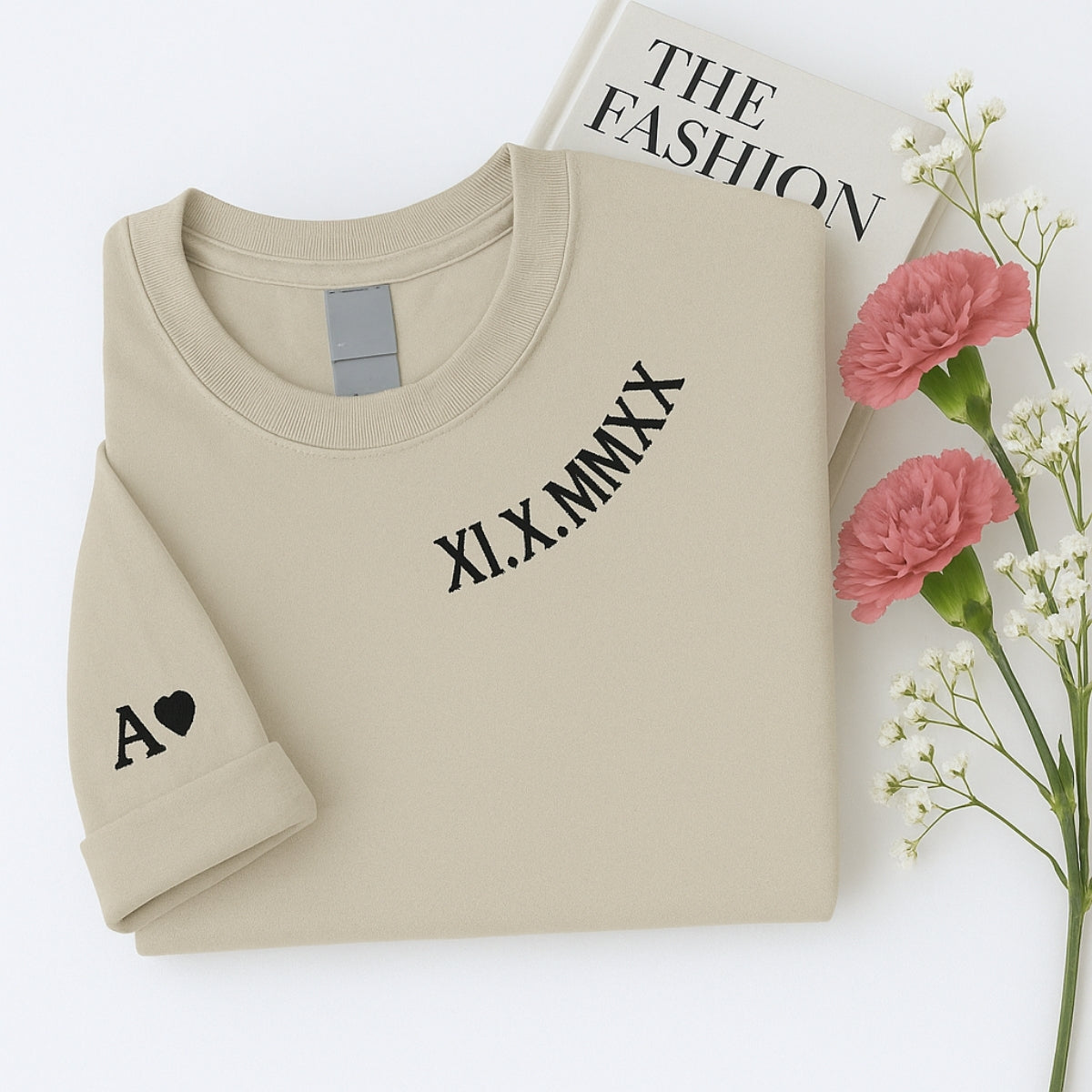 Custom Date Hoodies - Roman Numeral Pink Couples Embroidered Sweatshirts - Anniversary Gift