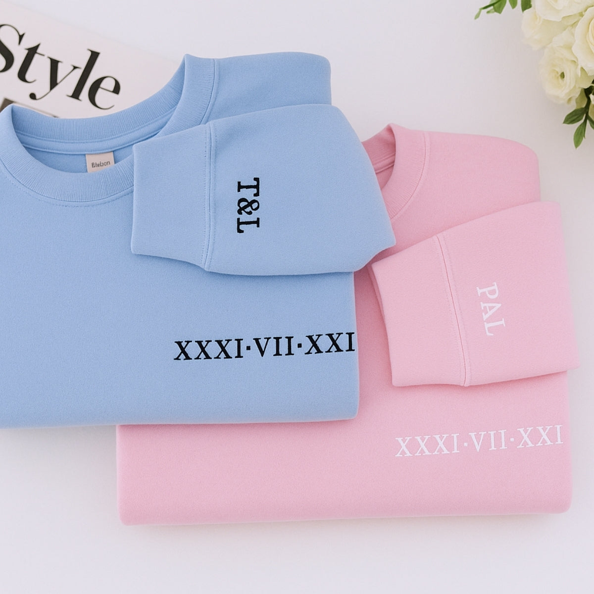 Custom Date Hoodies Couples - Matching Roman Numeral Embroidered Sweatshirts - Anniversary Valentine's Gift