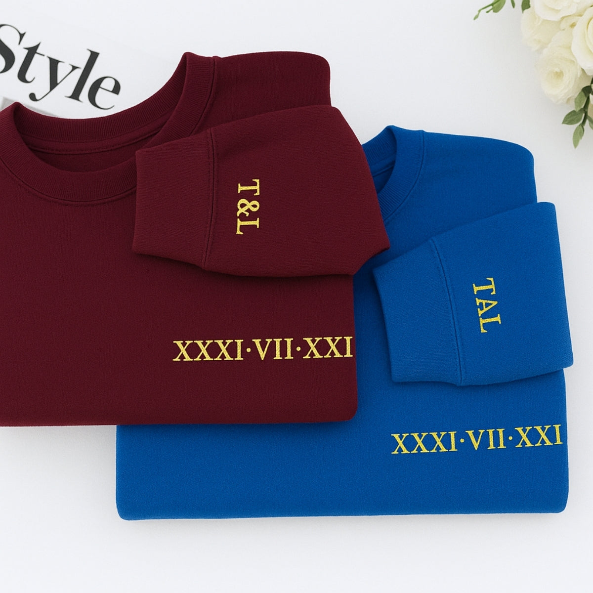 Custom Date Hoodies Couples - Matching Roman Numeral Embroidered Sweatshirts - Anniversary Valentine's Gift