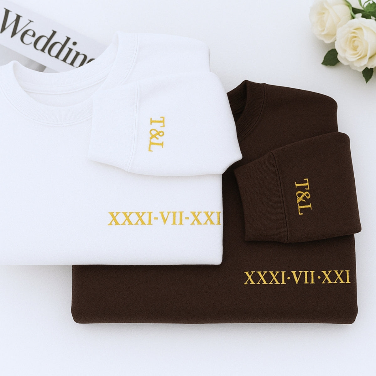 Custom Date Hoodies Couples - Matching Roman Numeral Embroidered Sweatshirts - Anniversary Valentine's Gift