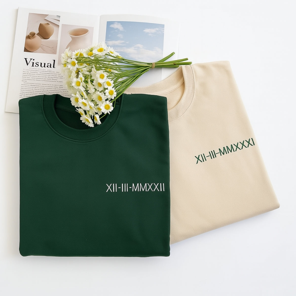 Custom Date Sweatshirts - Roman Numeral Anniversary Embroidered Set - Special Date Gift