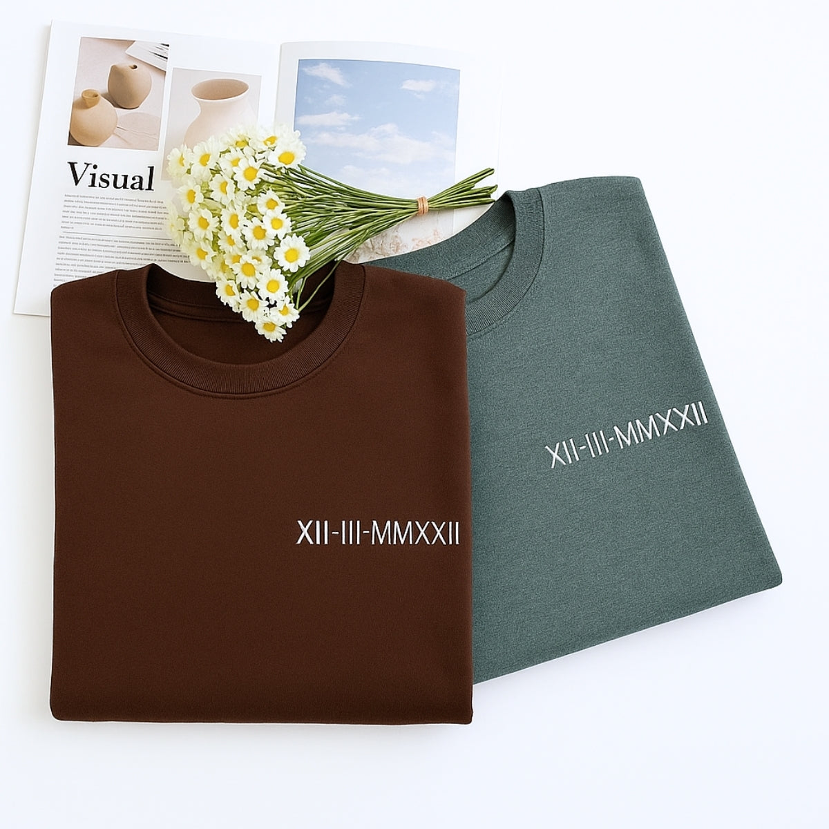 Custom Date Sweatshirts - Roman Numeral Anniversary Embroidered Set - Special Date Gift