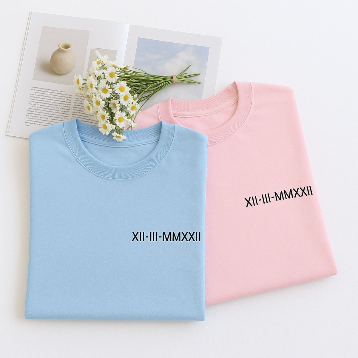Custom Date Sweatshirts - Roman Numeral Anniversary Embroidered Set - Special Date Gift