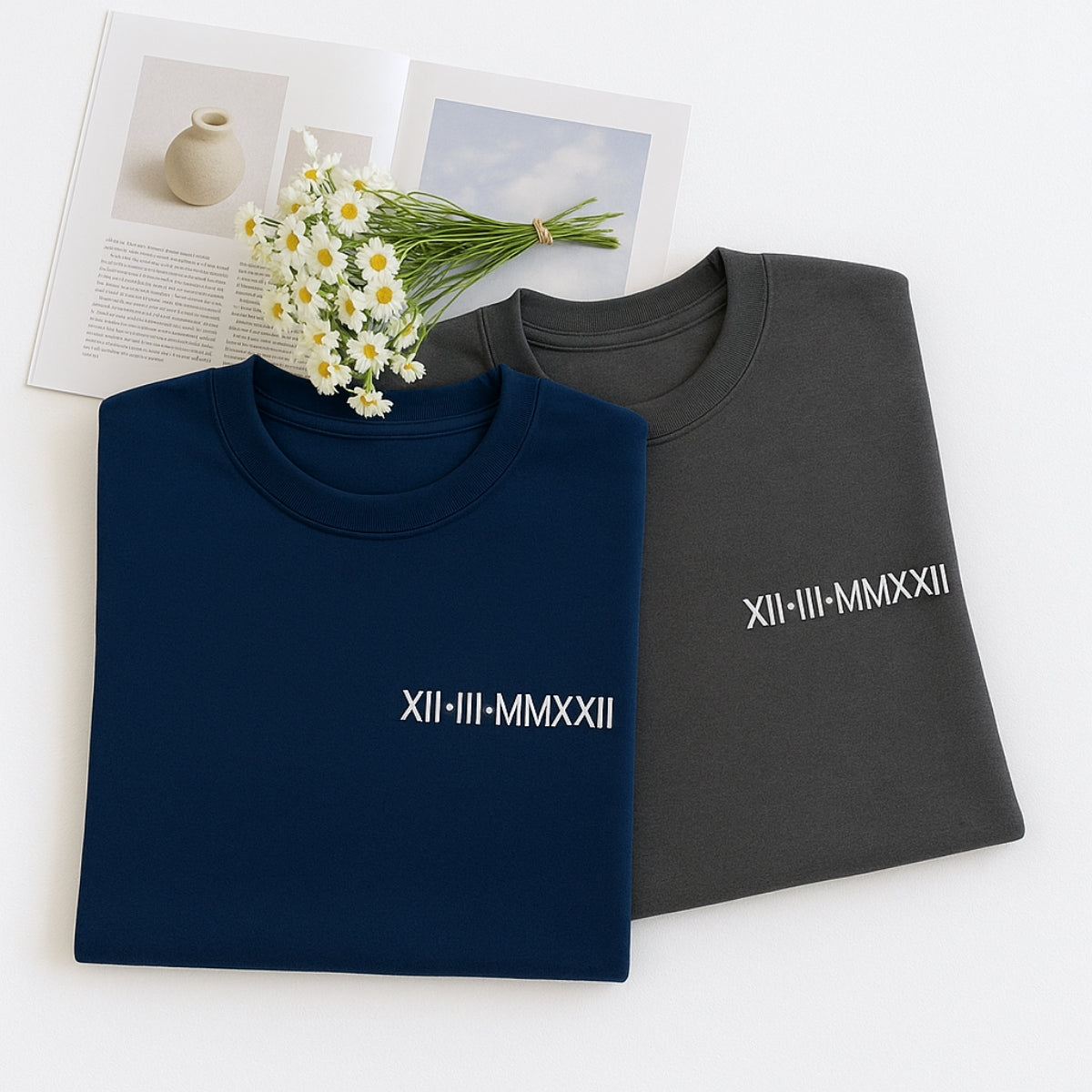Custom Date Sweatshirts - Roman Numeral Anniversary Embroidered Set - Special Date Gift