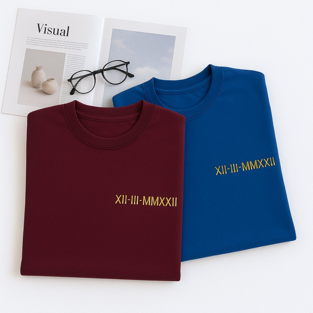 Custom Date Sweatshirts - Roman Numeral Anniversary Embroidered Set - Special Date Gift