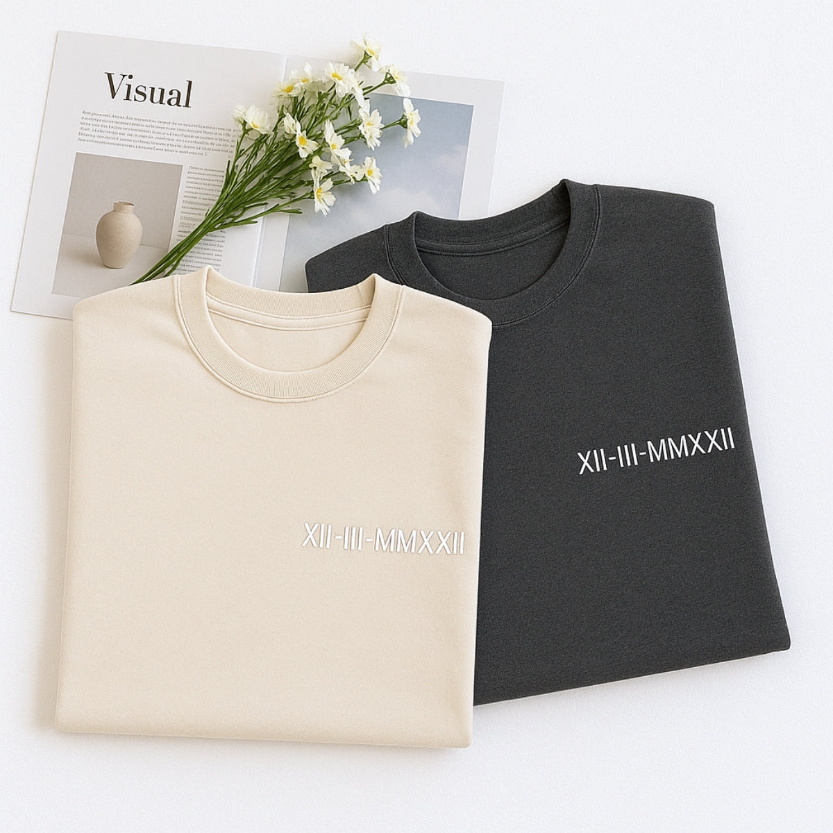 Custom Date Sweatshirts - Roman Numeral Anniversary Embroidered Set - Special Date Gift