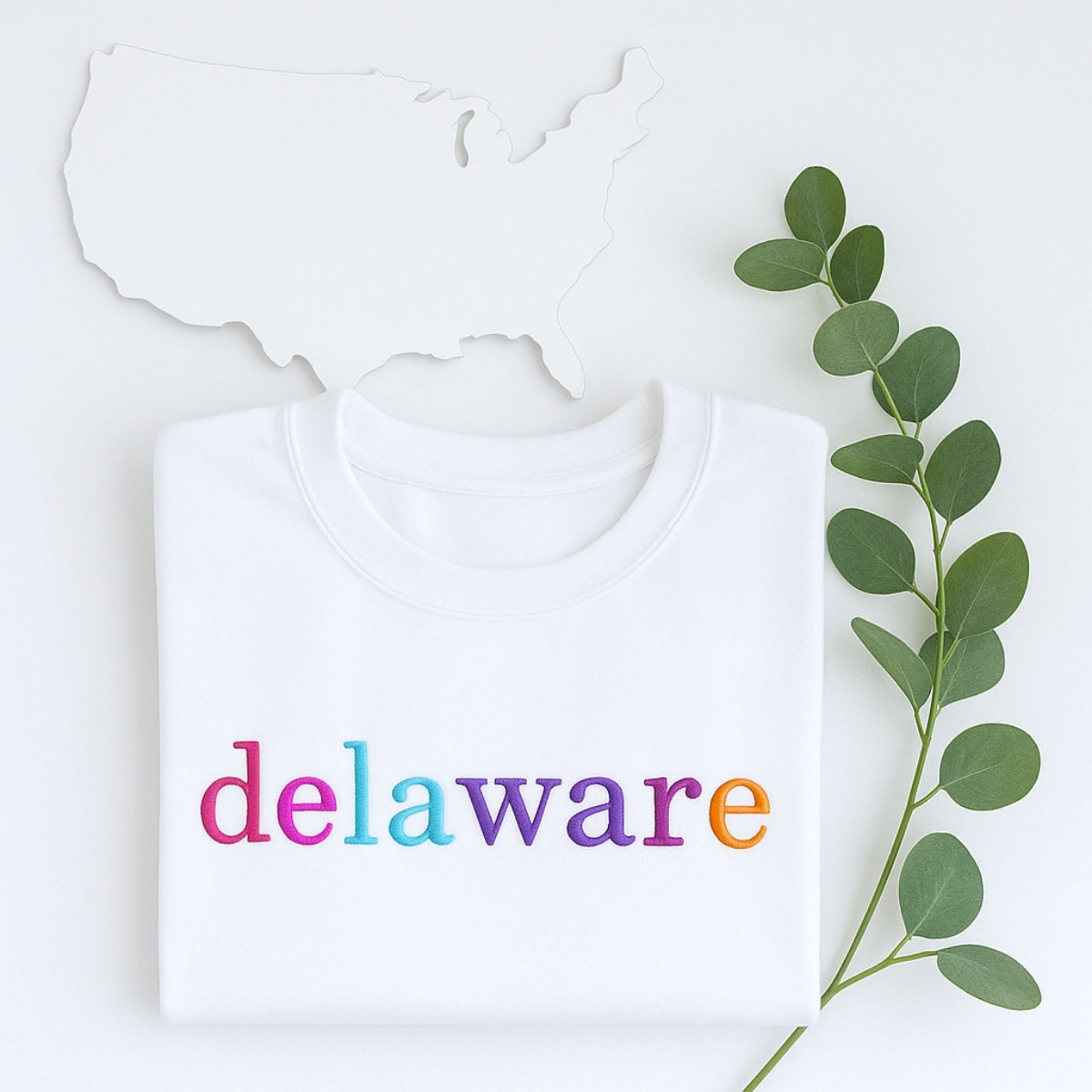 Custom Delaware State Sweatshirt - Rainbow Embroidered Letters - First State Pride Gift