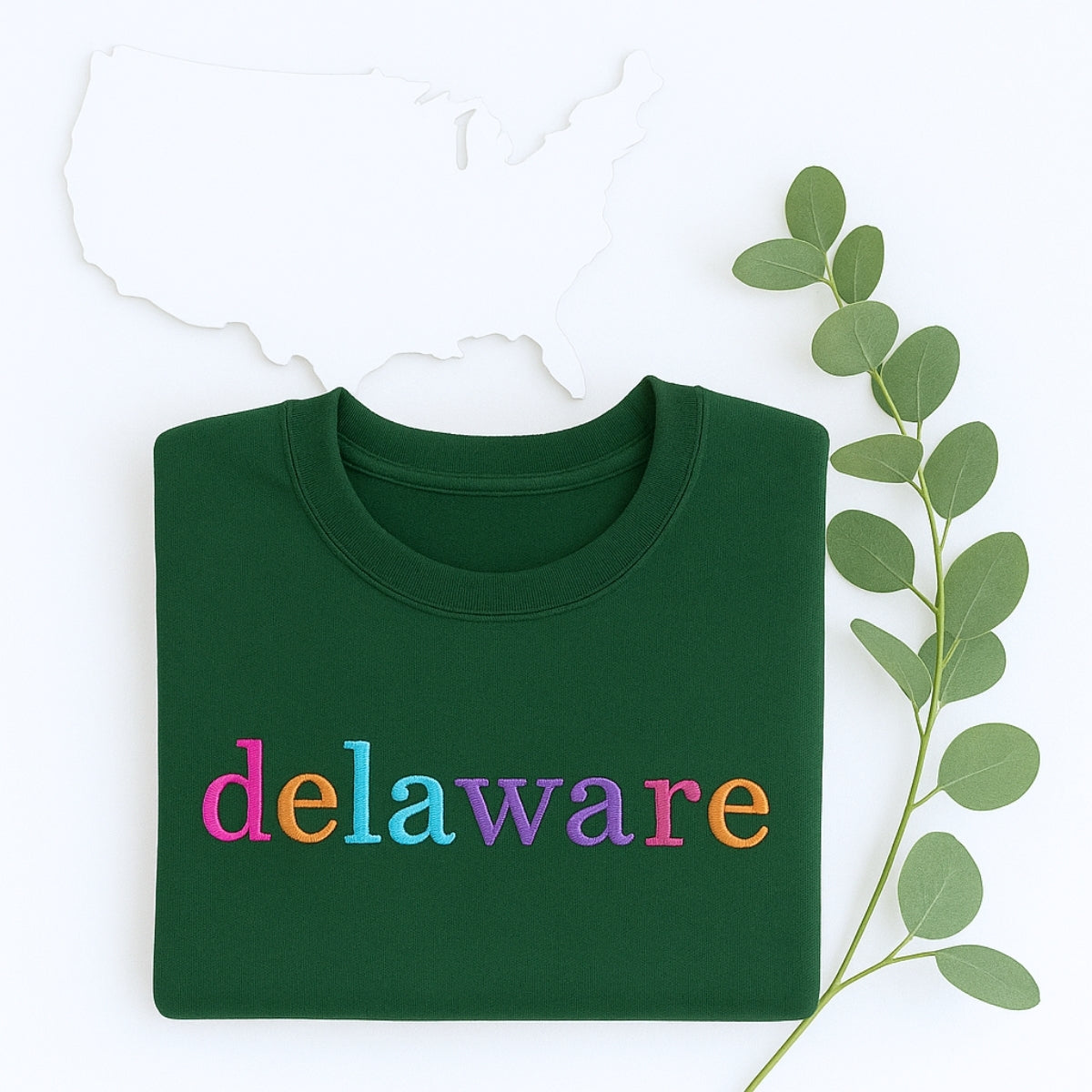 Custom Delaware State Sweatshirt - Rainbow Embroidered Letters - First State Pride Gift