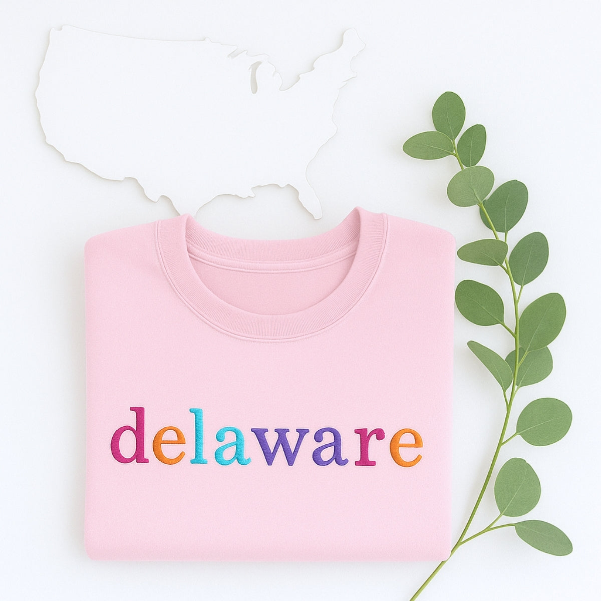 Custom Delaware State Sweatshirt - Rainbow Embroidered Letters - First State Pride Gift