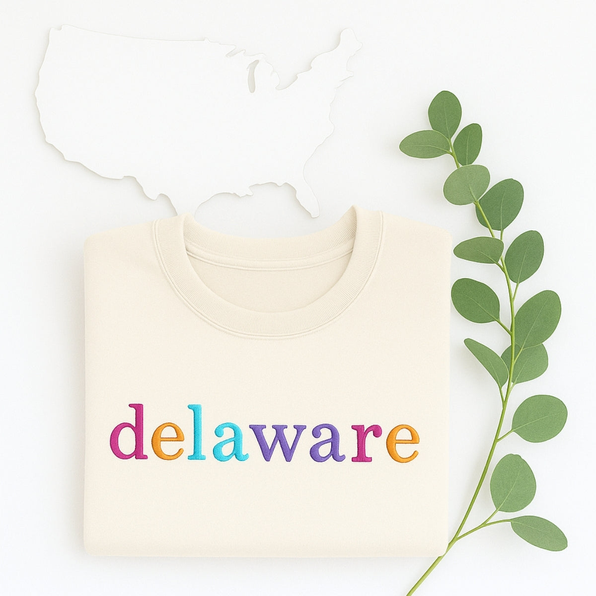 Custom Delaware State Sweatshirt - Rainbow Embroidered Letters - First State Pride Gift