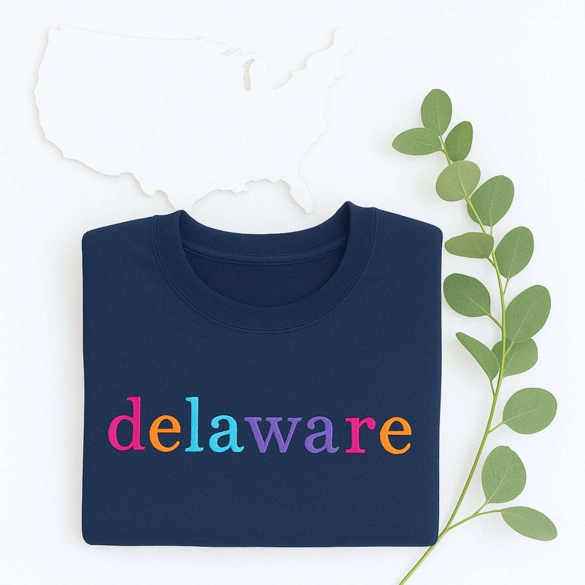 Custom Delaware State Sweatshirt - Rainbow Embroidered Letters - First State Pride Gift