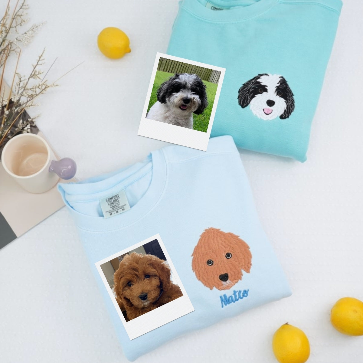 Custom Dog Picture T-Shirts - Personalized Pet Photo Portrait Embroidered Apparel - Perfect Dog Lover Gift