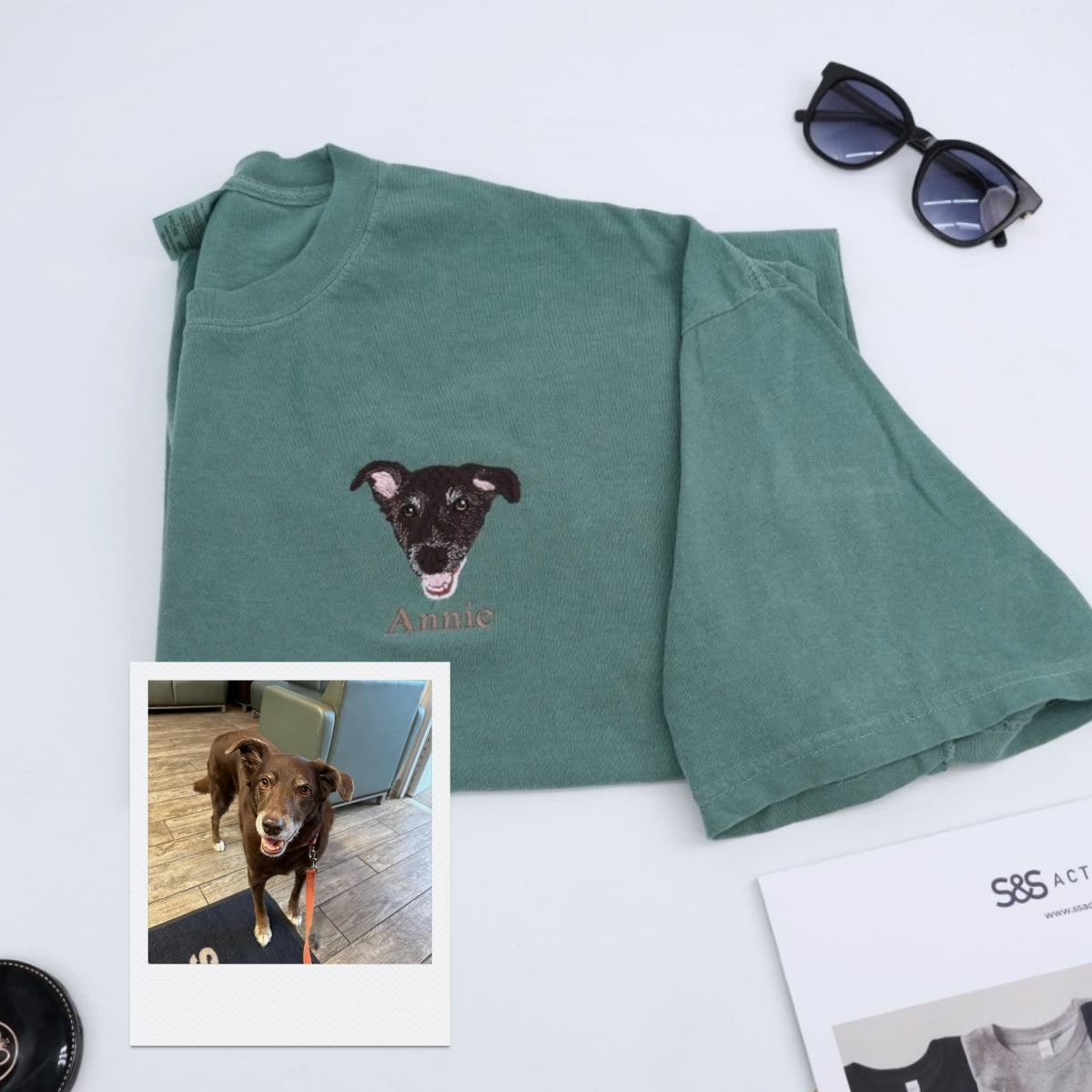 Custom Dog Picture T-Shirts - Personalized Pet Photo Portrait Embroidered Apparel - Perfect Dog Lover Gift