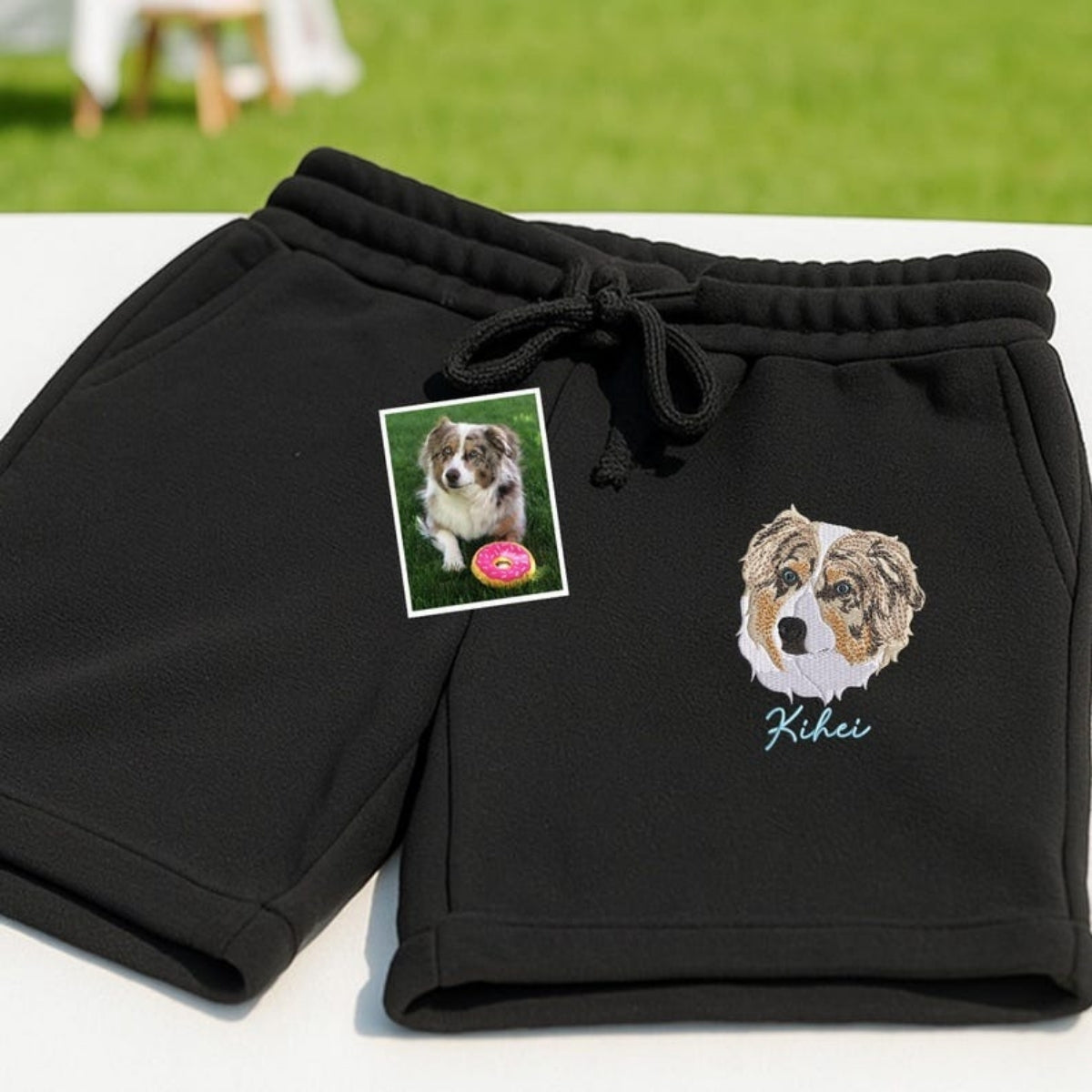 Custom Dog Portrait Shorts - Pet Face Embroidered Dad Shorts - Premium Dog Parent Summer Gift