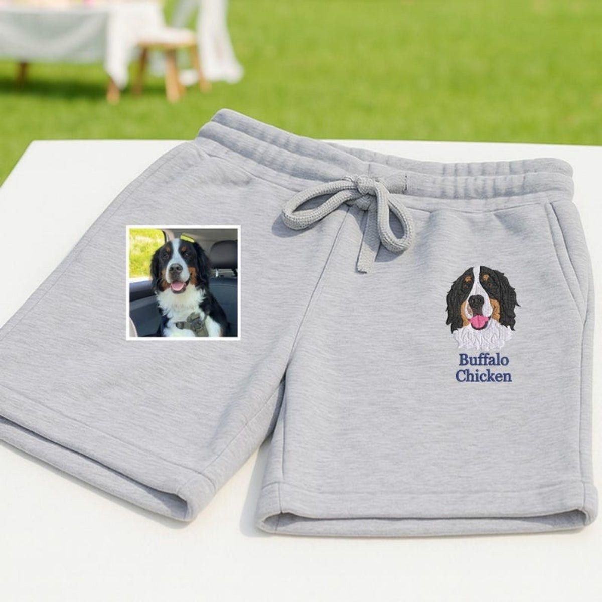 Custom Dog Portrait Shorts - Pet Face Embroidered Dad Shorts - Premium Dog Parent Summer Gift