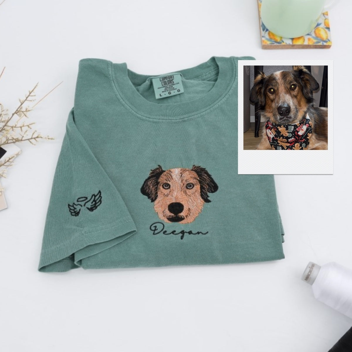 Custom Dog Portrait T-Shirts - Personalized Pet Face Embroidery with Name - Dog Lover Memorial Gift