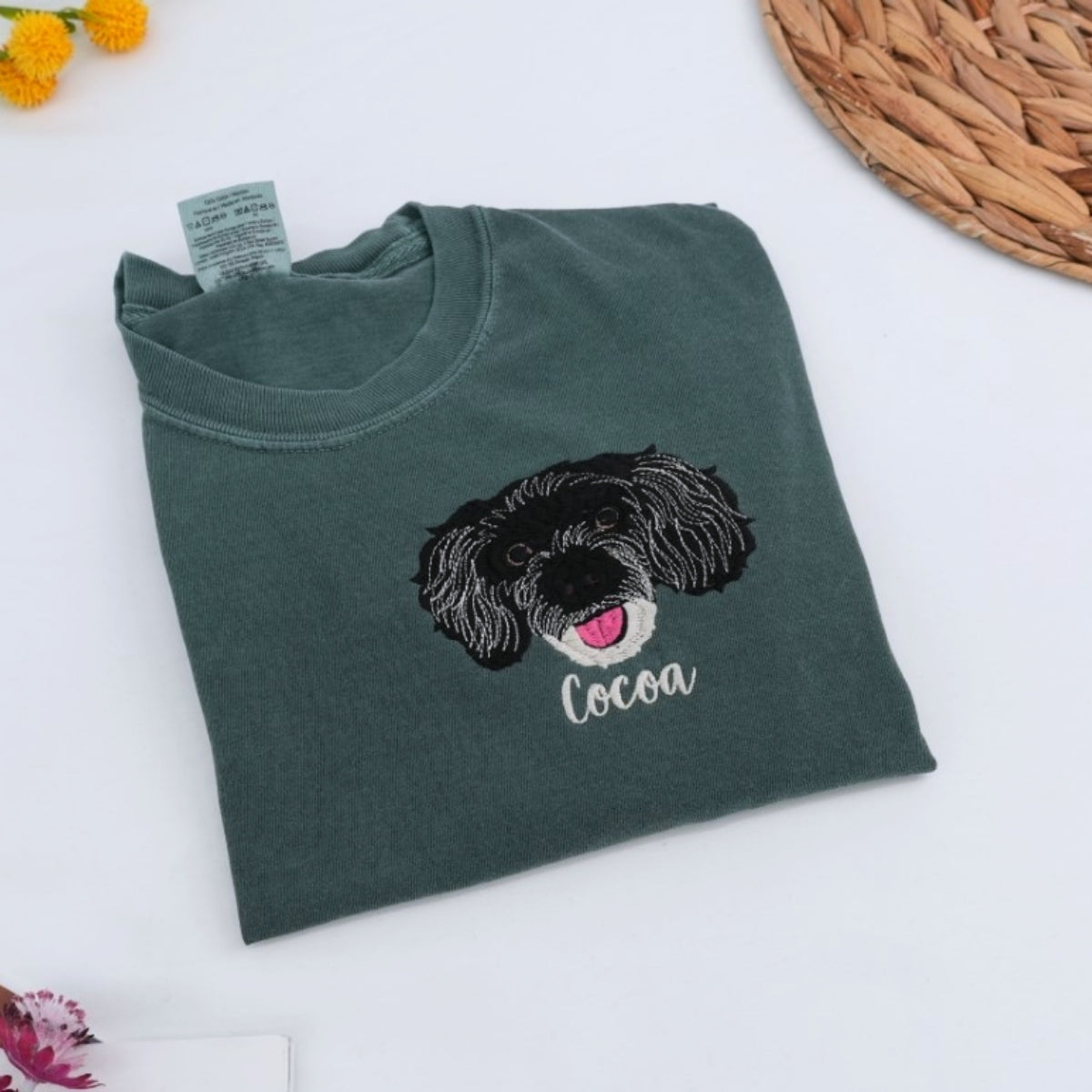 Custom Dog Portrait T-Shirts - Photo to Embroidery Pet Face with Name - Personalized Dog Lover Gift
