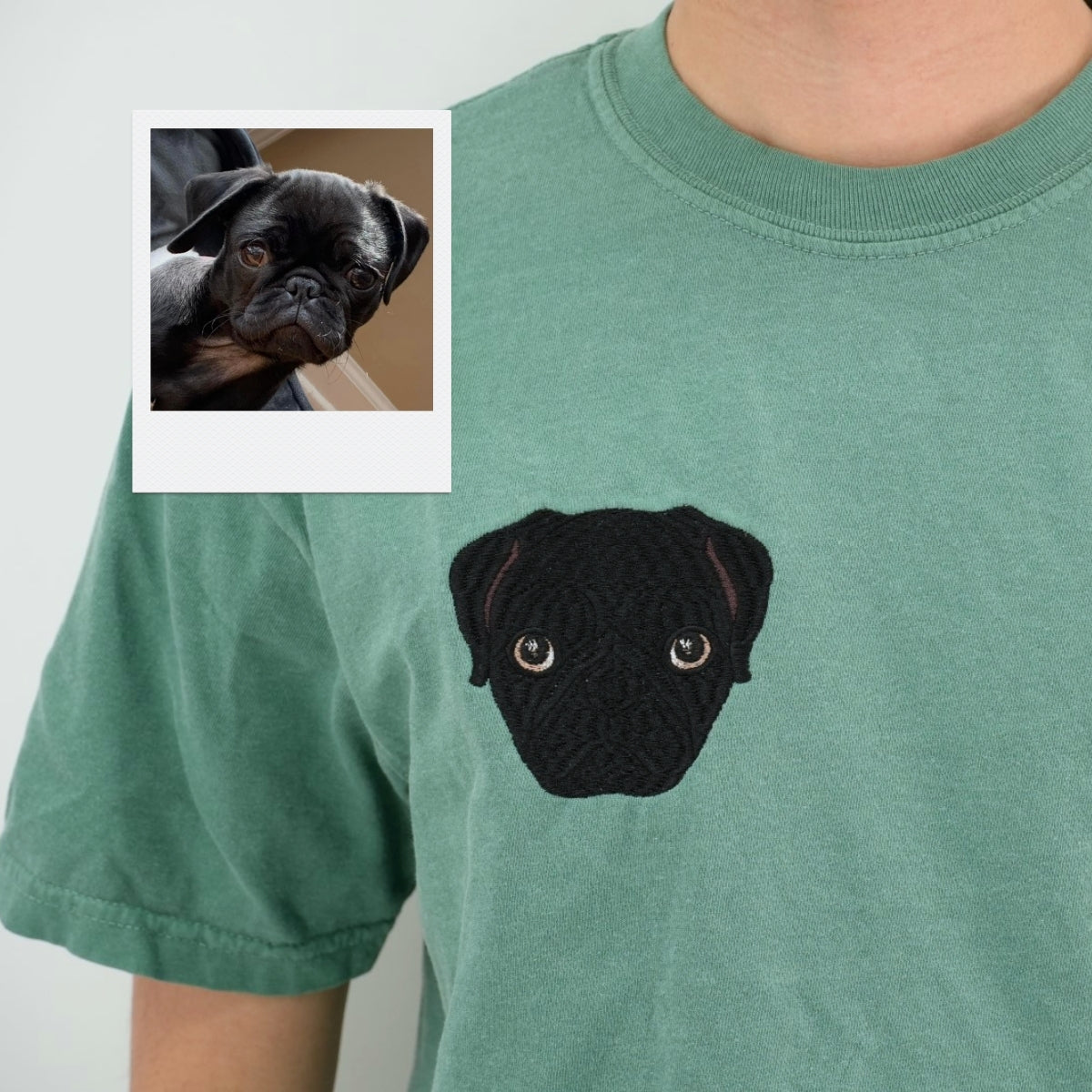 Custom Dog Portrait T-Shirts - Photo to Embroidery Pet Face with Name - Personalized Dog Lover Gift