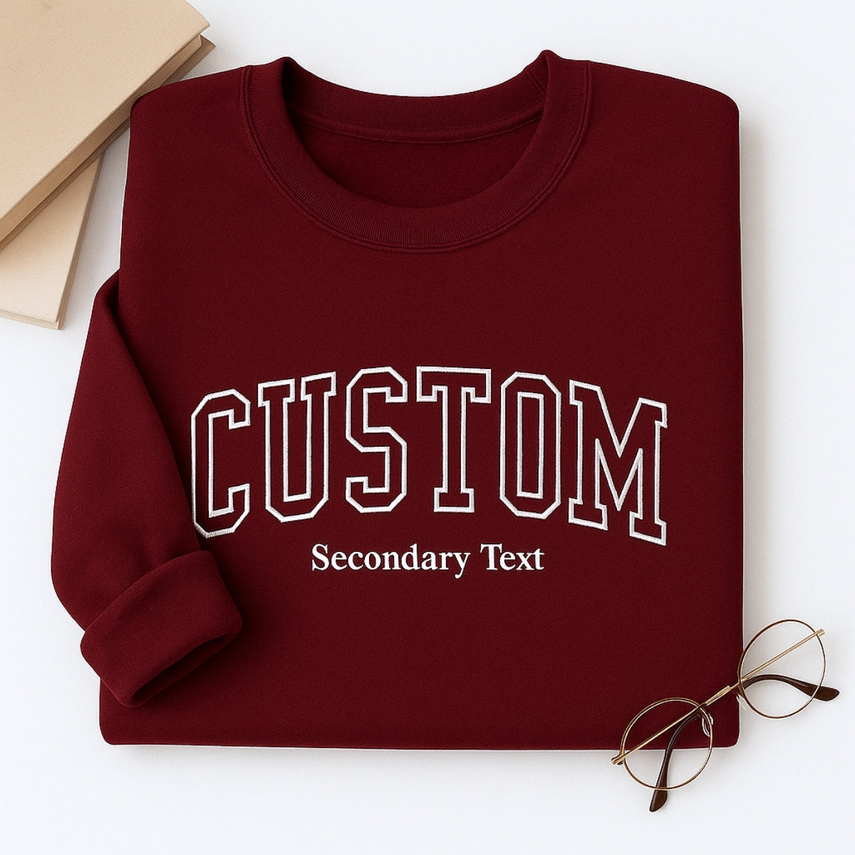 Custom Dual Text Sweatshirt - Personalized Varsity Style with Secondary Text - Corporate Team Gift