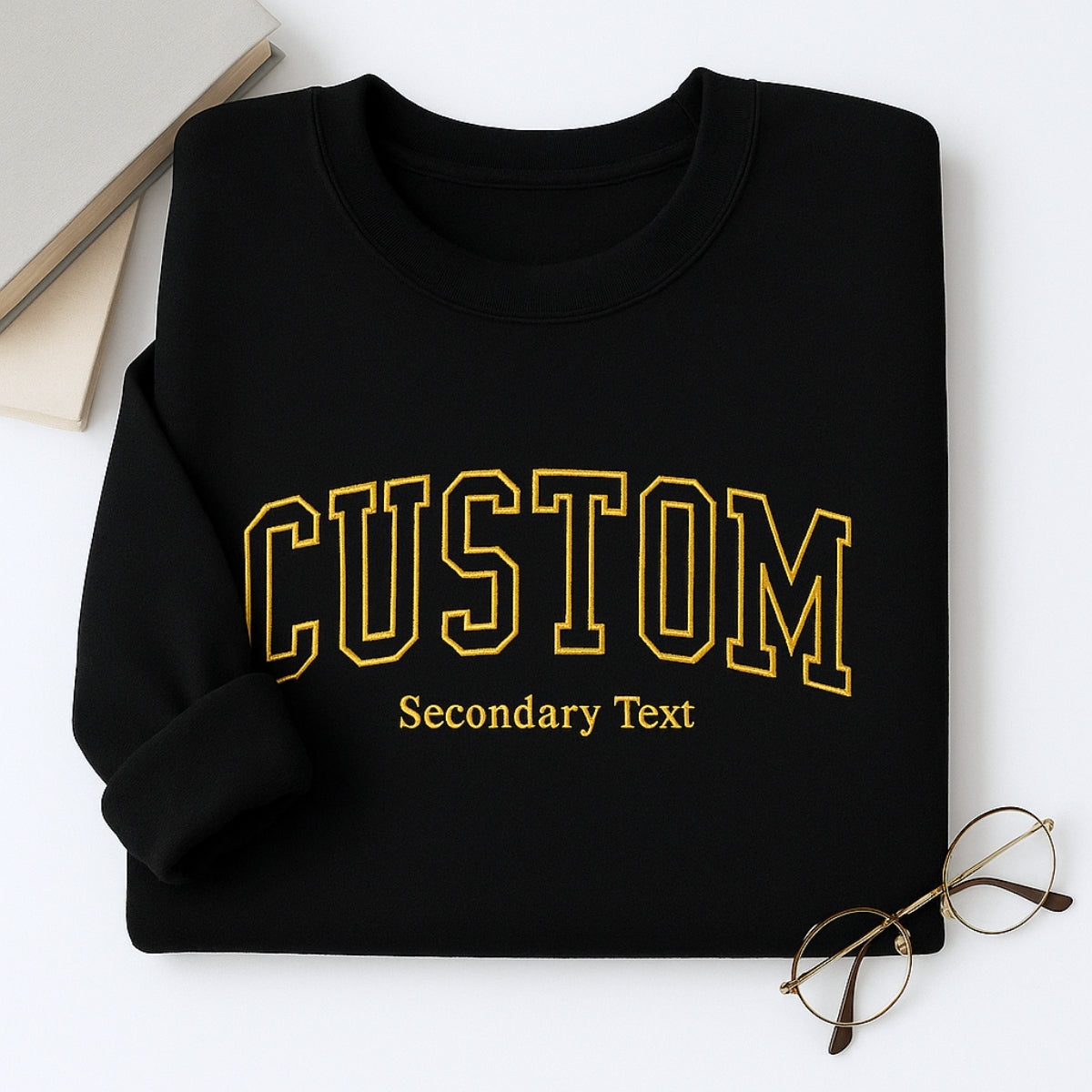 Custom Dual Text Sweatshirt - Personalized Varsity Style with Secondary Text - Corporate Team Gift