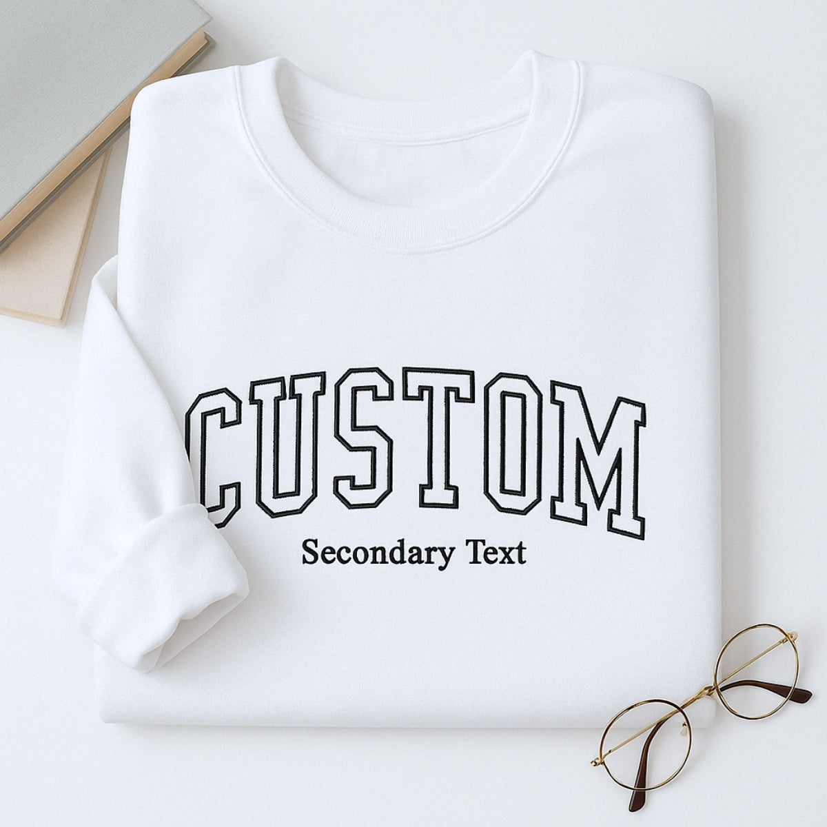 Custom Dual Text Sweatshirt - Personalized Varsity Style with Secondary Text - Corporate Team Gift