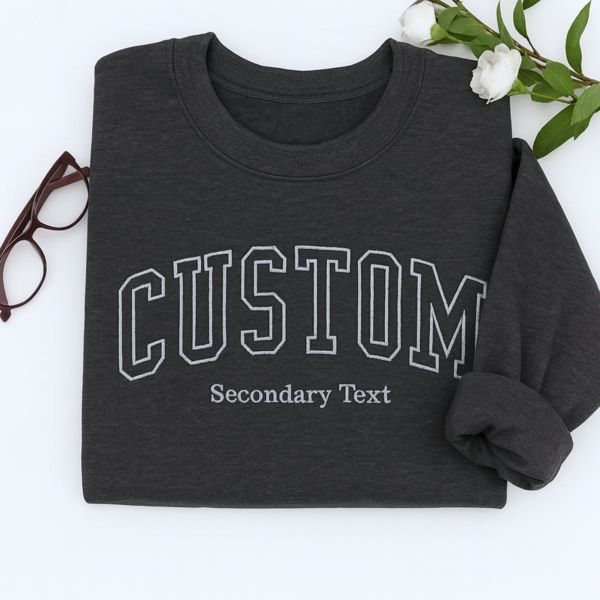 Custom Dual Text Sweatshirt - Personalized Varsity Style with Secondary Text - Corporate Team Gift