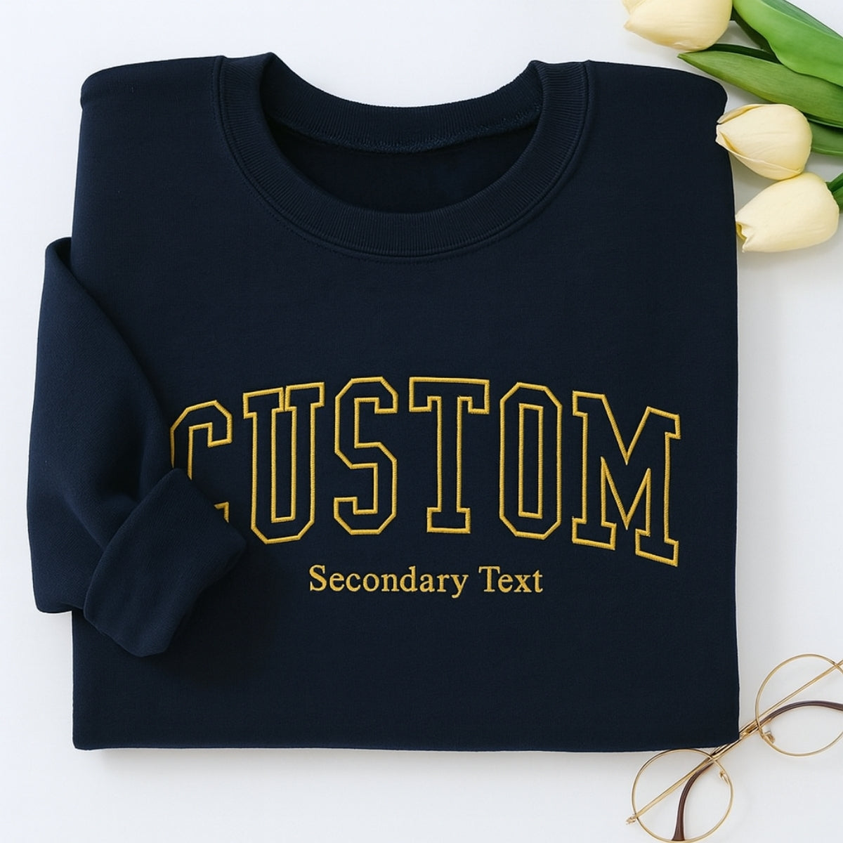 Custom Dual Text Sweatshirt - Personalized Varsity Style with Secondary Text - Corporate Team Gift