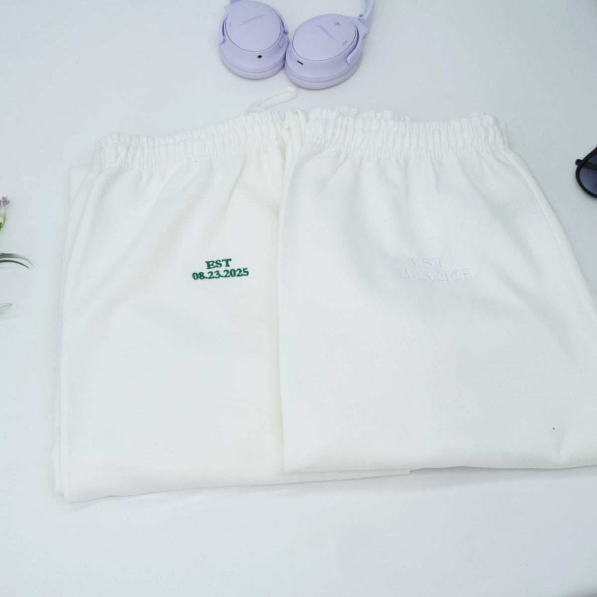 Custom EST Date Sweatpants - Anniversary Embroidered Couples Sweatpants - Relationship Milestone Gift