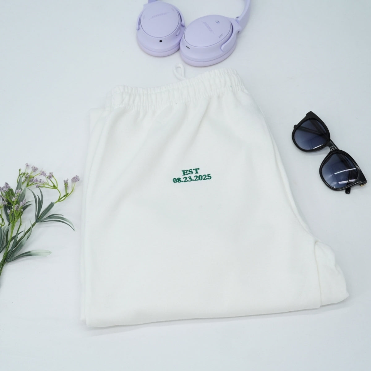 Custom EST Date Sweatpants - Anniversary Embroidered Couples Sweatpants - Relationship Milestone Gift