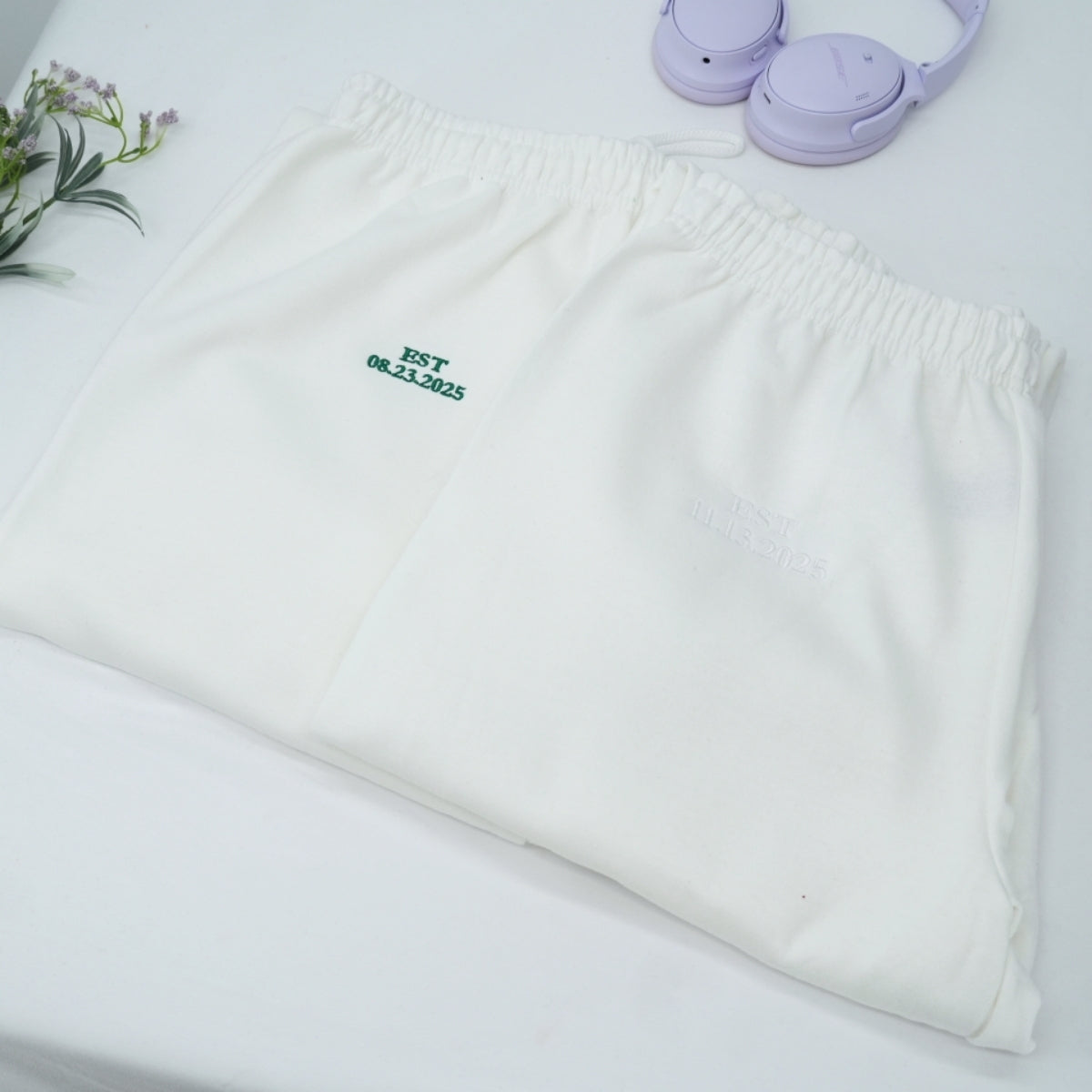 Custom EST Date Sweatpants - Anniversary Embroidered Couples Sweatpants - Relationship Milestone Gift