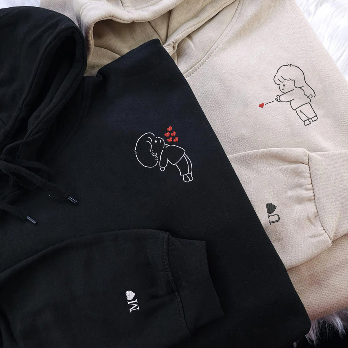 Sweats à capuche assortis brodés personnalisés avec ange et chat démon pour couples