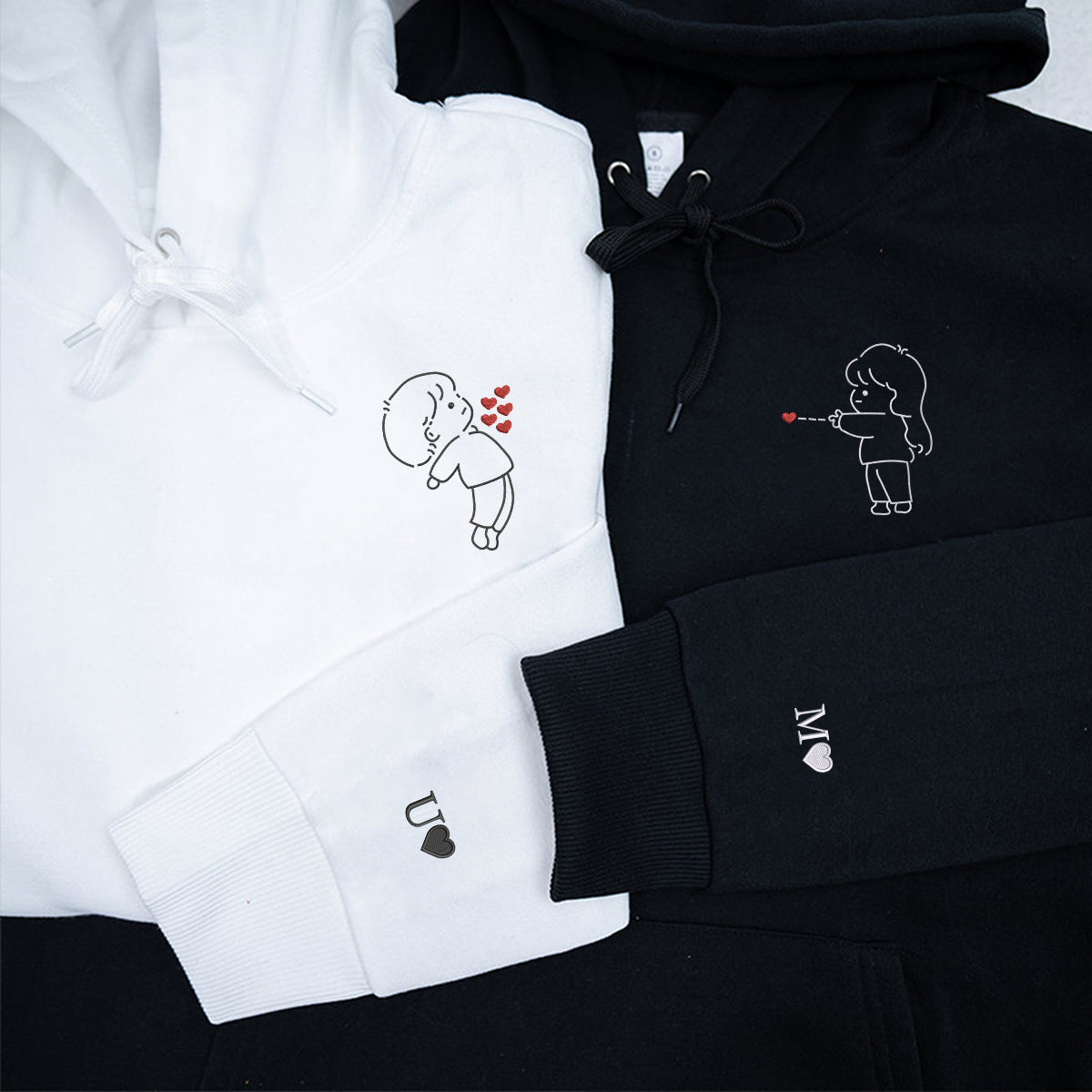Sweats à capuche assortis brodés personnalisés avec ange et chat démon pour couples