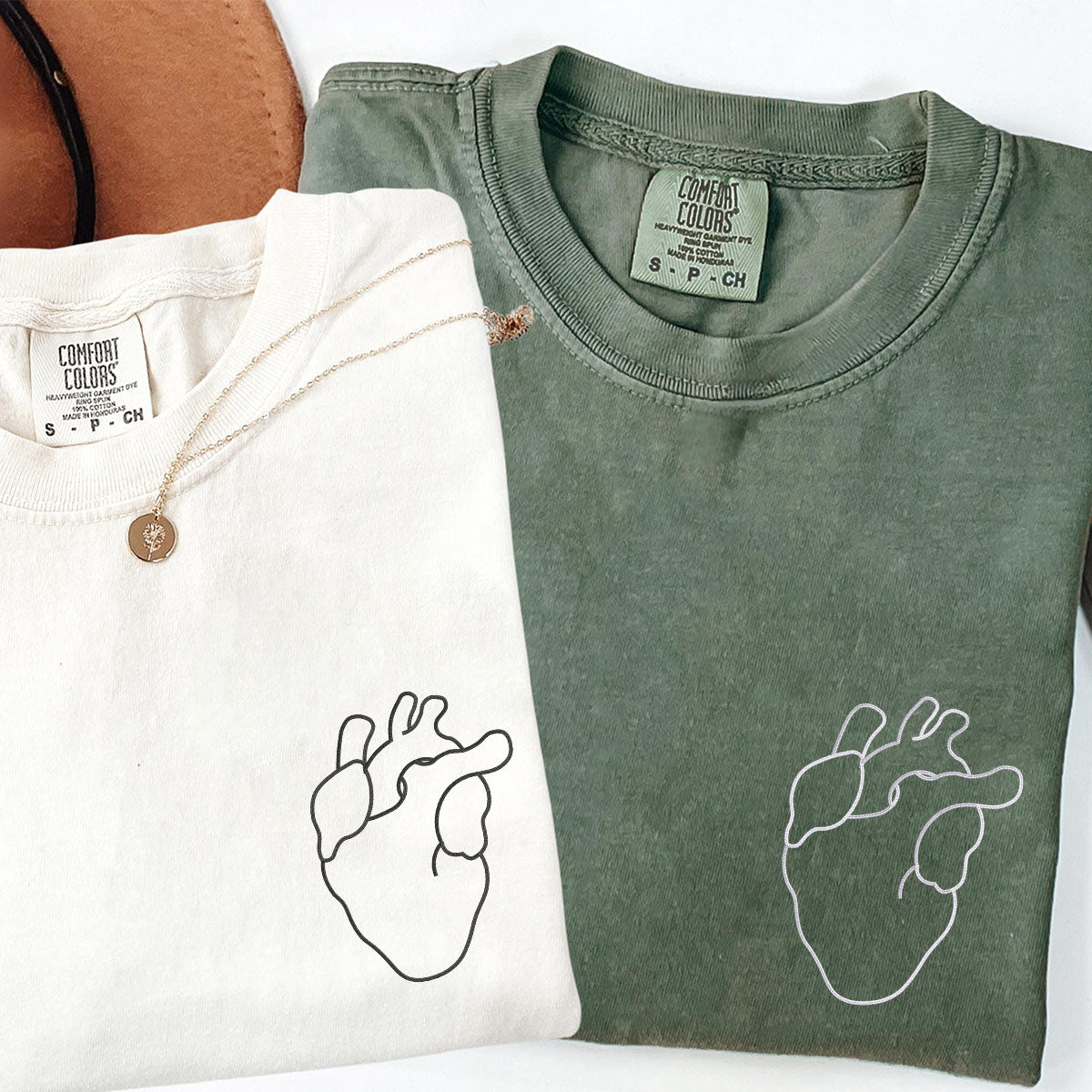 Custom Embroidered Anatomical Heart Matching T-shirts for Couples