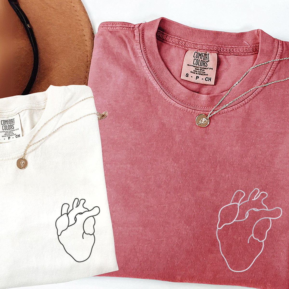 Custom Embroidered Anatomical Heart Matching T-shirts for Couples