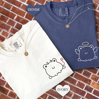 Custom Embroidered Angel & Devil Frog Matching T-shirts for Couples