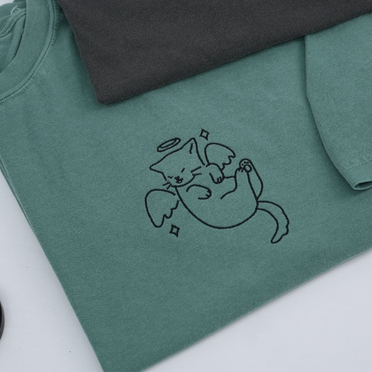 Custom Embroidered Angel and Demon Cat Matching T-shirts for Couples
