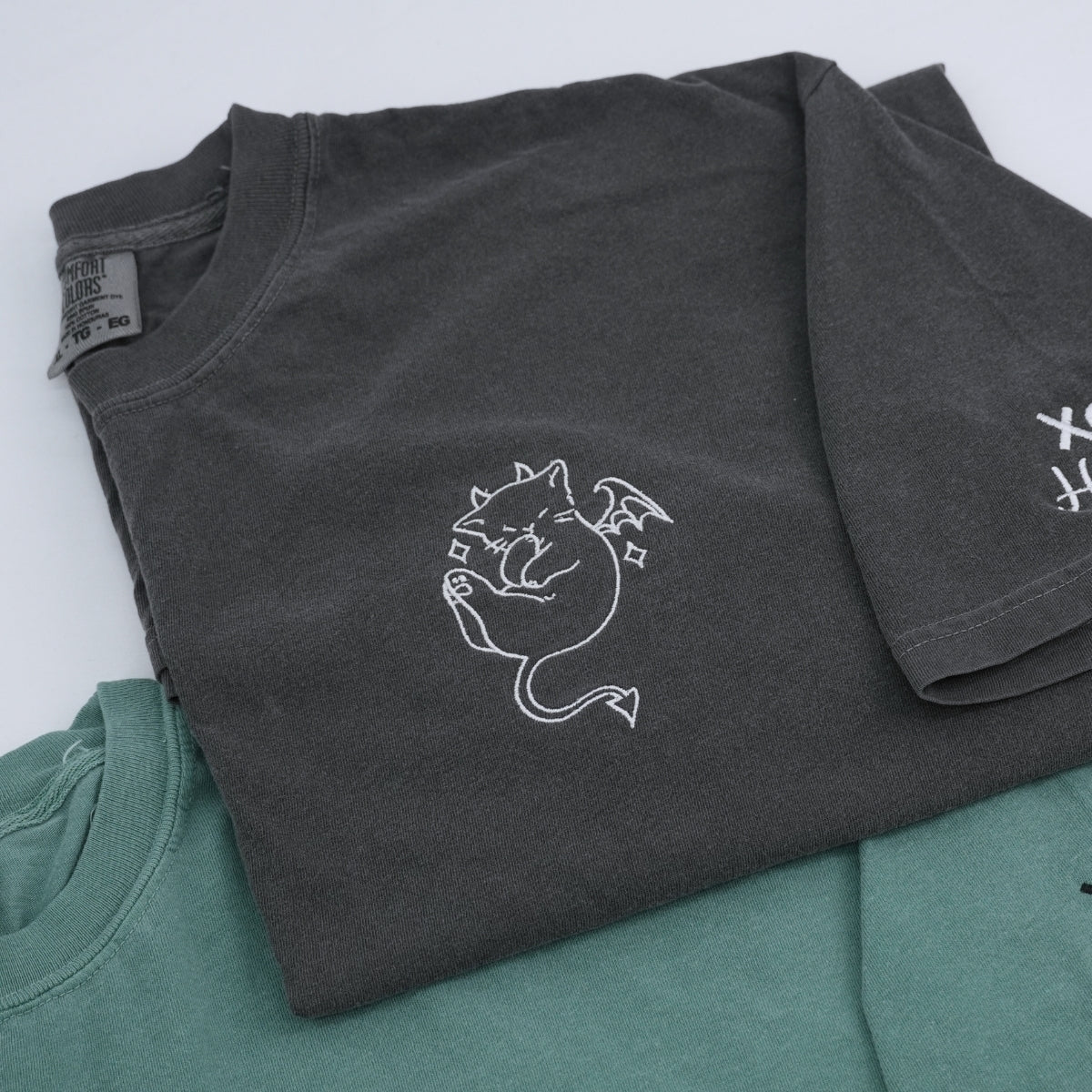 Custom Embroidered Angel and Demon Cat Matching T-shirts for Couples