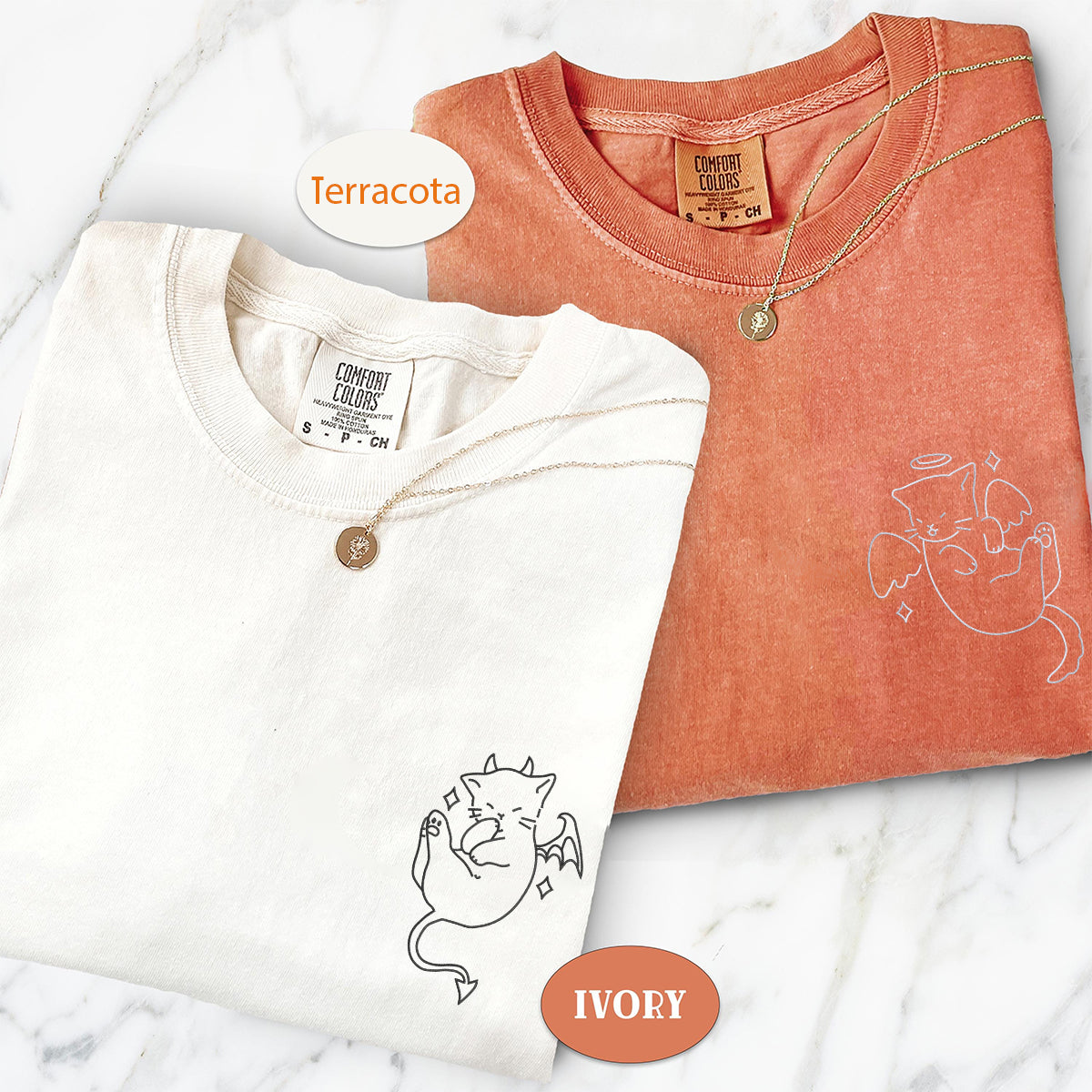 Individuell bestickte Engel und Dämon Katze passende T-Shirts für Paare