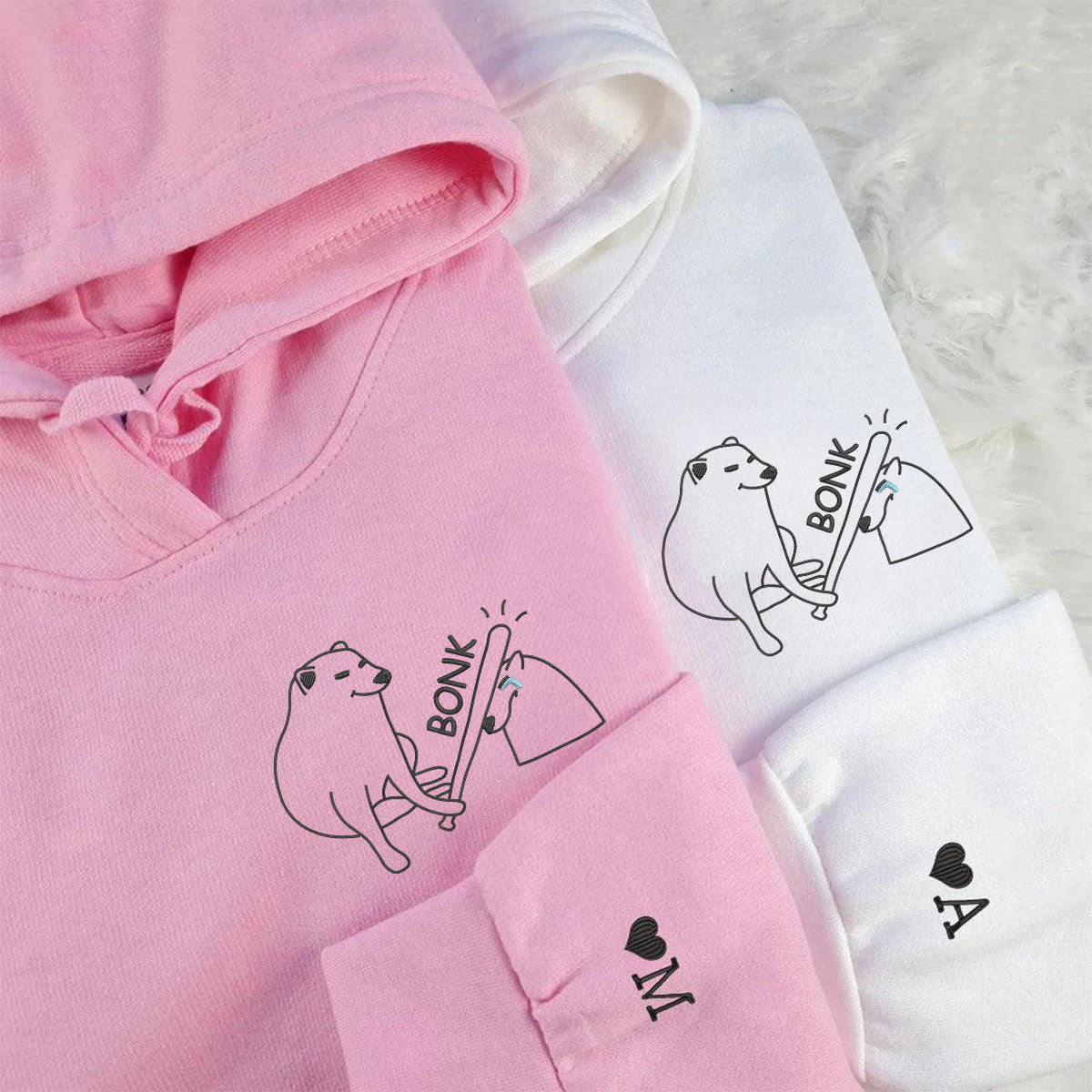 Custom Embroidered Angry Dog Matching Hoodies for Couples