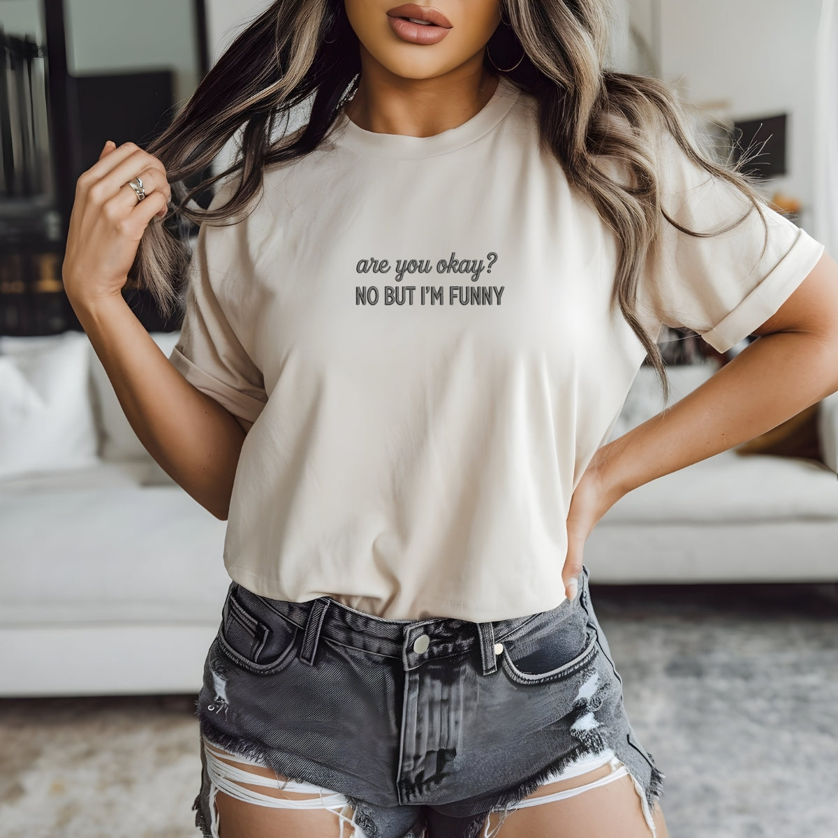 Custom Embroidered Are You OK? No, But I’m Funny T-Shirt | ADHD & Autism Support Tee