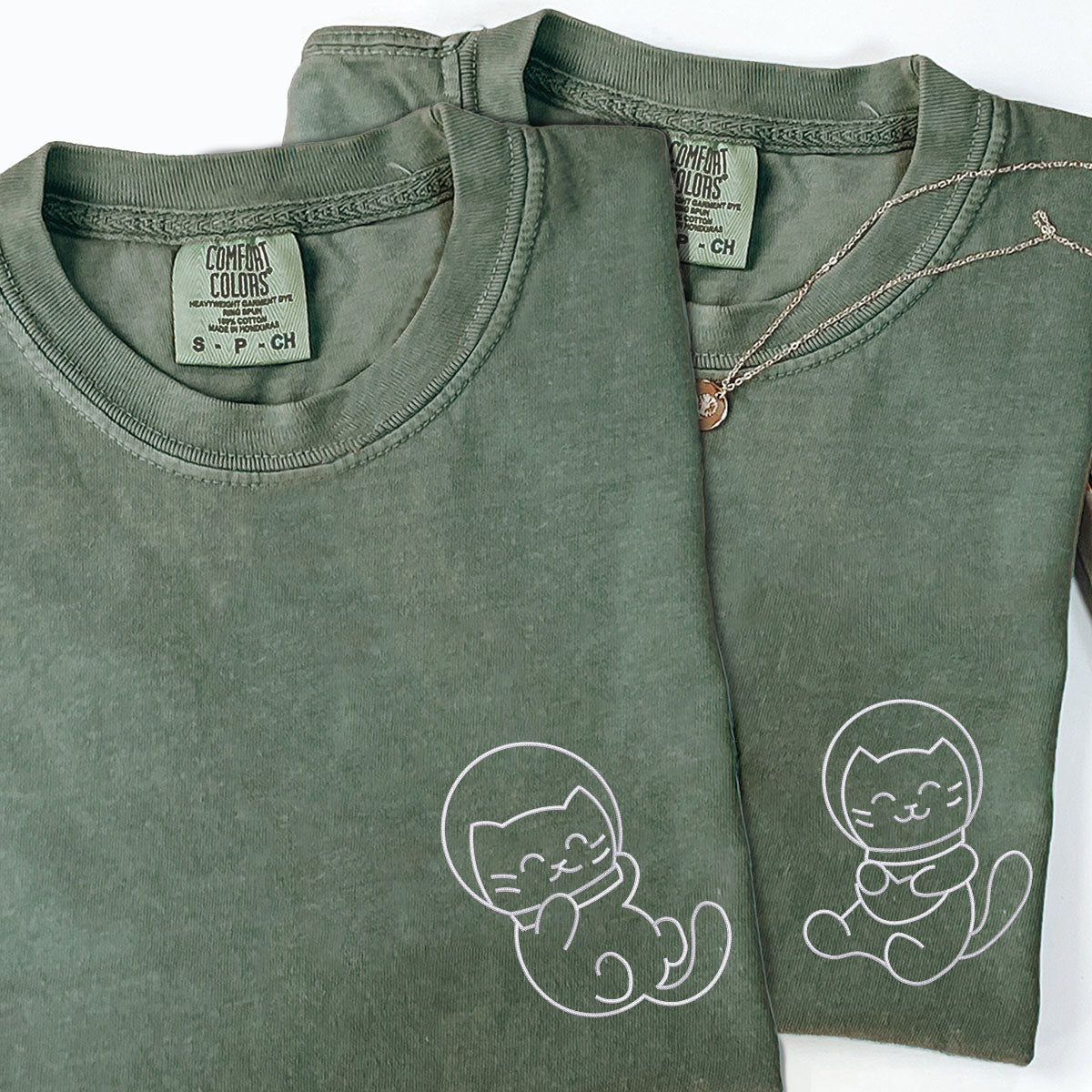 Custom Embroidered Astronaut Kitties Matching T-shirts for Couples