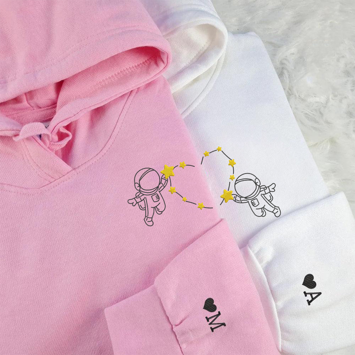 Individuell bestickte Engel- und Dämonenkatze-Kapuzenpullover für Paare