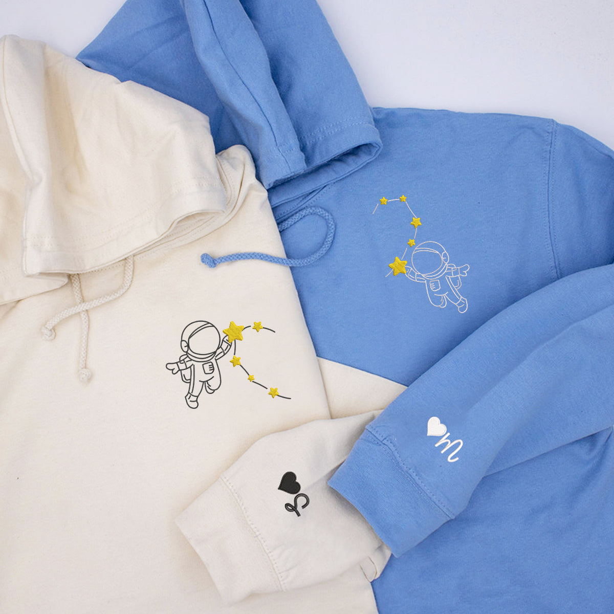 Individuell bestickte Engel- und Dämonenkatze-Kapuzenpullover für Paare