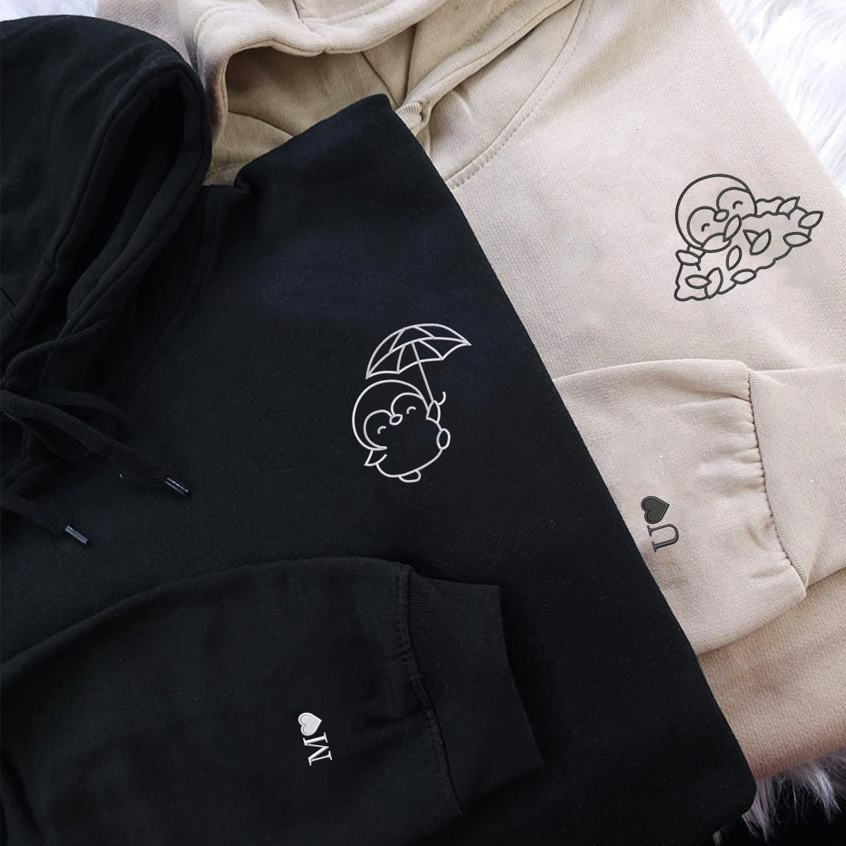 Individuell bestickte Engel- und Dämonenkatze-Kapuzenpullover für Paare